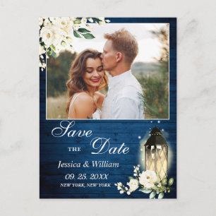 Weiße Rose Blaue Holz PHOTO Hochzeit Termin vormer Postkarte