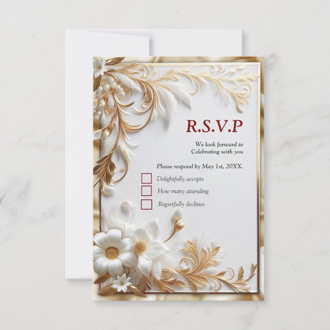 Weiße Rose, Champagnerseide und Schmetterlinge RSVP Karte (Vorderseite)