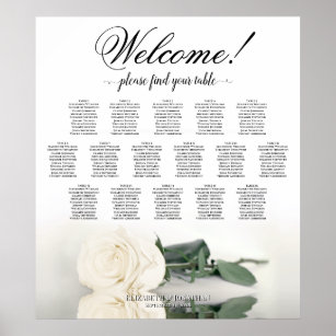 Weiße Rose Elegant 16 Tabelle Hochzeitsdiagramm Poster