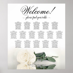 Weiße Rose Elegant 16 Tabelle Hochzeitsdiagramm Poster