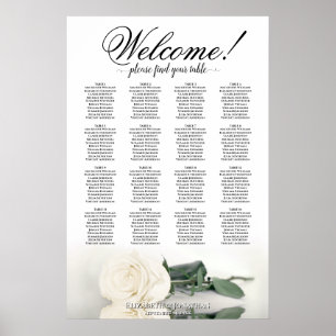 Weiße Rose Elegant 16 Tisch Hochzeit Sitzordnung Poster