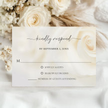 Weiße Rose Elegant Script Hochzeit Antwortkarte