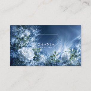 Weiße Rose Floral und dunkelblaue kosmische Spiral Visitenkarte