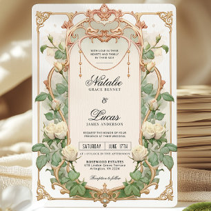 Weiße Rose Florale Vintage Hochzeitseinladung Einladung