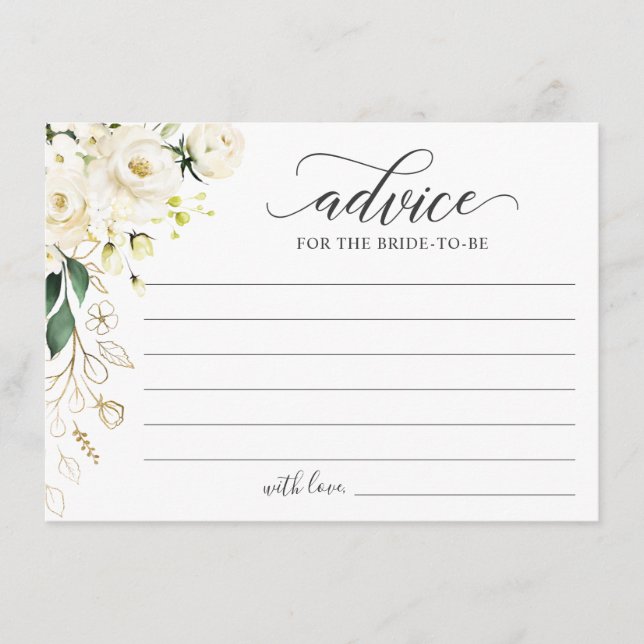 Weiße Rose Gold Blumengrün Worte von Hinweiskarte (Vorderseite)