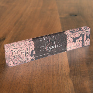 Weiße Rose Gold handgezeichnete Blumenbilder Namensplakette