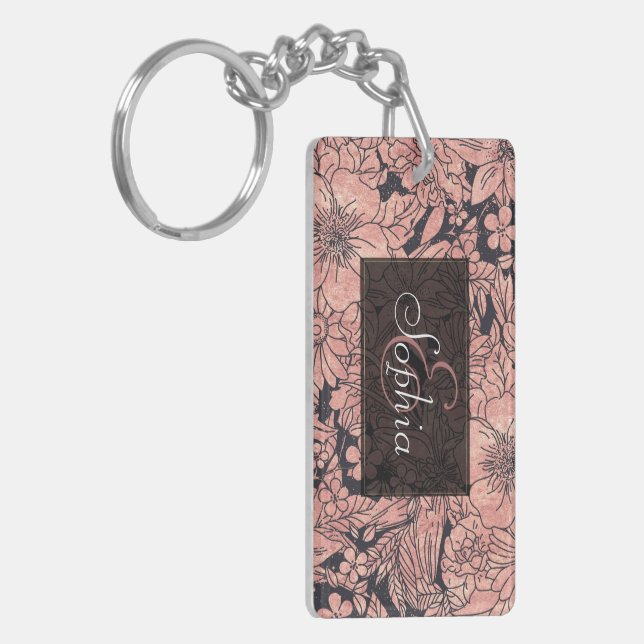 Weiße Rose Gold handgezeichnete Blumenbilder Schlüsselanhänger (Vorderseite links)