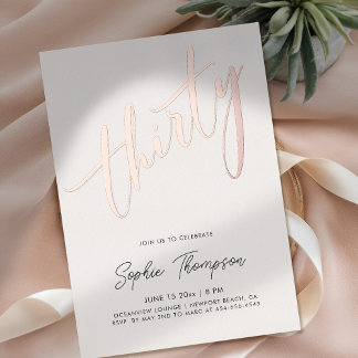Weiße Rose Gold Moderne Minimalistische 30. Geburt Folieneinladung