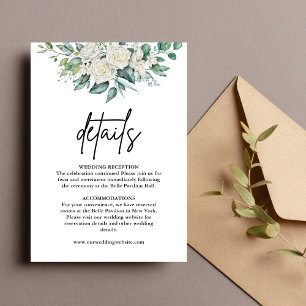 Weiße Rose Greenery Florale Hochzeitsdetails Begleitkarte