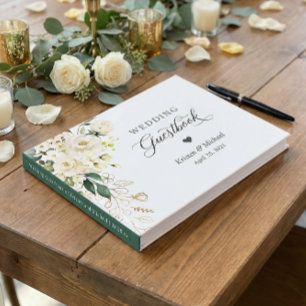 Weiße Rose Grün Gold Blumen Hochzeit Gästebuch