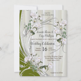 Weiße Rose in Aquarellfarben auf Champagnerseide Einladung