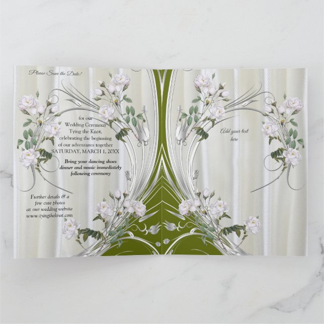 Weiße Rose in Aquarellfarben auf Champagnerseide Karte (Innenseite)