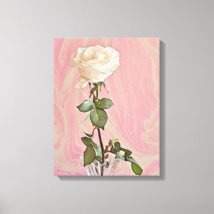Weiße Rose in Vase - Canvas drucken Leinwanddruck