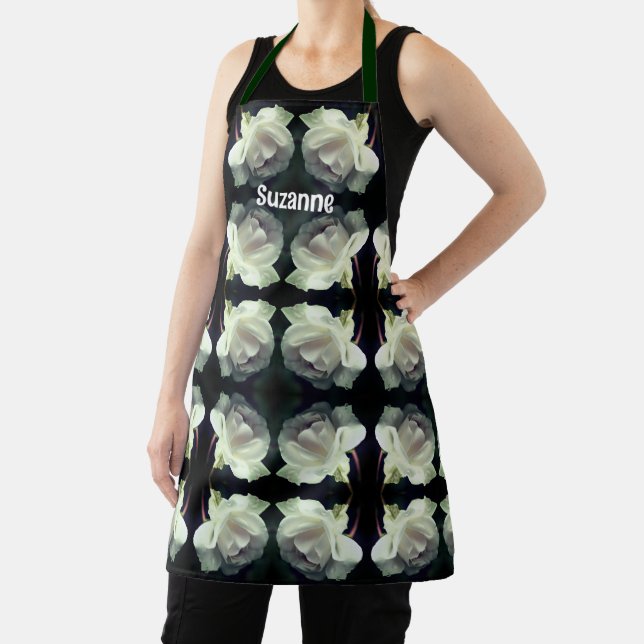 Weiße Rose mit Personalisiertem Raindropusmuster Schürze (InSitu)