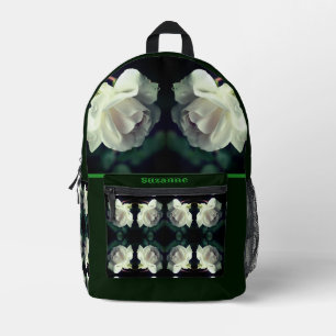 Weiße Rose mit Regentropfen personalisiert Bedruckter Rucksack