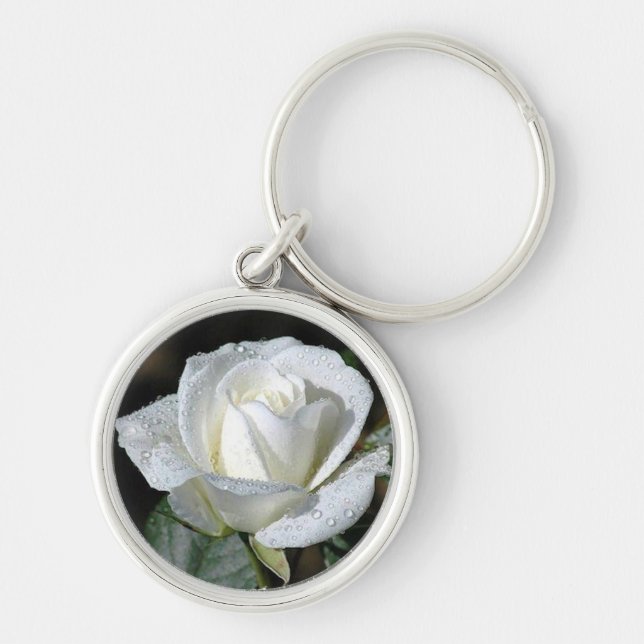 Weiße Rose mit Tau Schlüsselanhänger (Vorne)