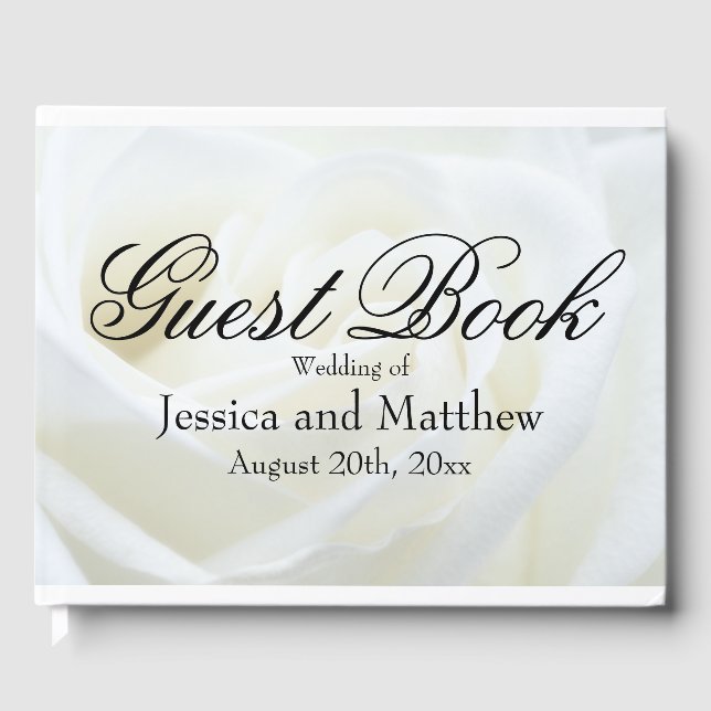 Weiße Rose Traditionelle Personalisierte Hochzeit Gästebuch (Vorderseite)