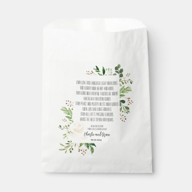 Weiße Rose und Grünrahmen Irish Segen Geschenktütchen (Vorderseite)