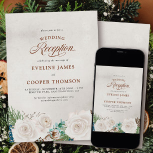Weiße Rose und KieferWinter Hochzeitsempfang Nur Einladung