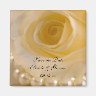 Weiße Rose und Perlen, die Save the Date Wedding Magnet
