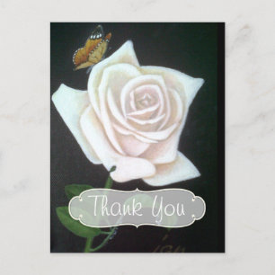 Weiße Rose und Schmetterling Danke Postkarte