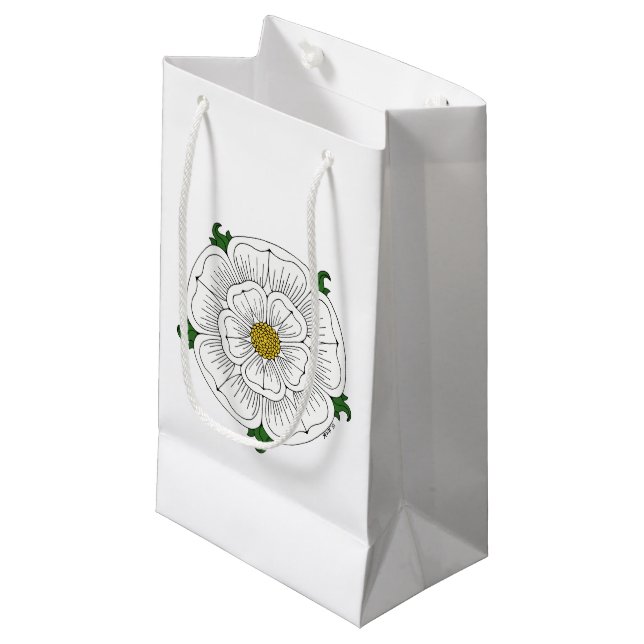 Weiße Rose von York Kleine Geschenktüte (Vorderseite Schrägansicht)