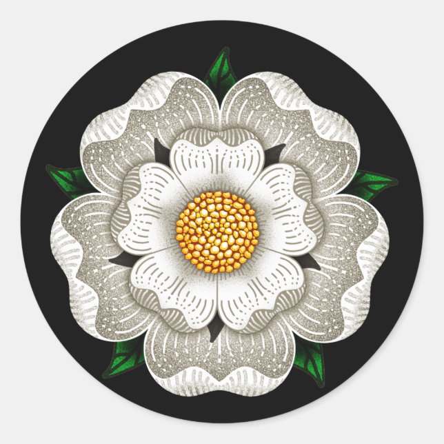 Weiße Rose von York Runder Aufkleber (Vorderseite)