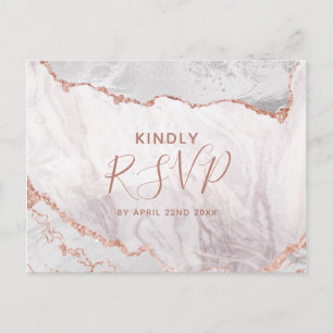 Weiße & Roségold-Achat-Hochzeitsmenü-Wahl-RSVP Einladungspostkarte