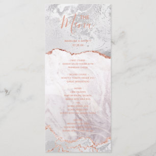 Weiße & Roségold-Achat-Marmor-Folie Hochzeitsmenü Menükarte