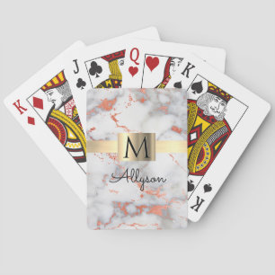 Weiße/Roségold Marmor Gold Box, Name/Monogramm Vs4 Spielkarten