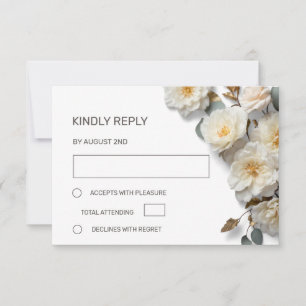 Weiße Rosen 3D Blumen RSVP Karte