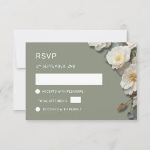 Weiße Rosen 3D Blumen RSVP Karte