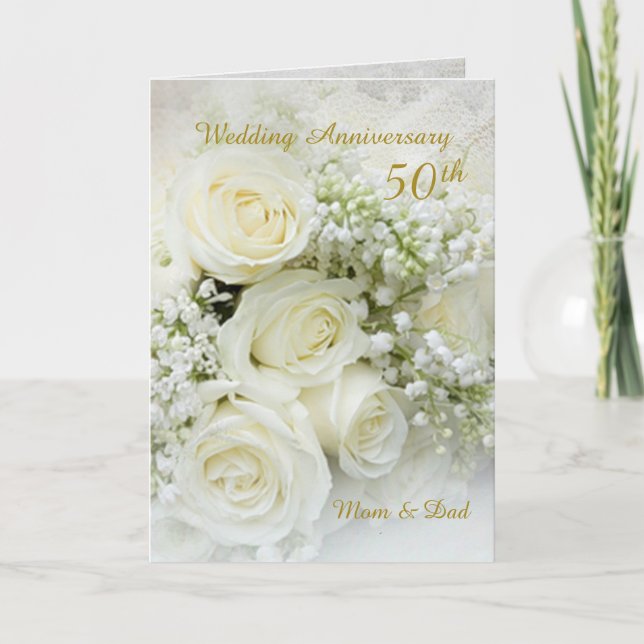 Weiße Rosen, 50. Hochzeitskarte Karte (Vorderseite)