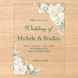Weiße Rosen Acryl-Hochzeitseinladung Acryleinladungen