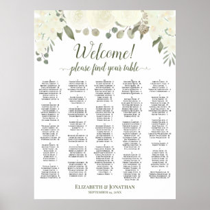 Weiße Rosen Alphabetische Sitzordnung Hochzeit Poster