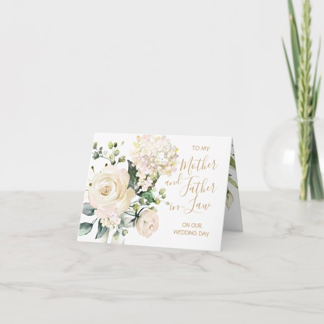Weiße Rosen an meine Schwiegereltern am Hochzeitst Dankeskarte (Vorderseite)
