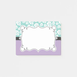 Weiße Rosen auf Aqua u. lila Post-it Klebezettel