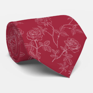 Weiße Rosen auf Burgunderrot Krawatte