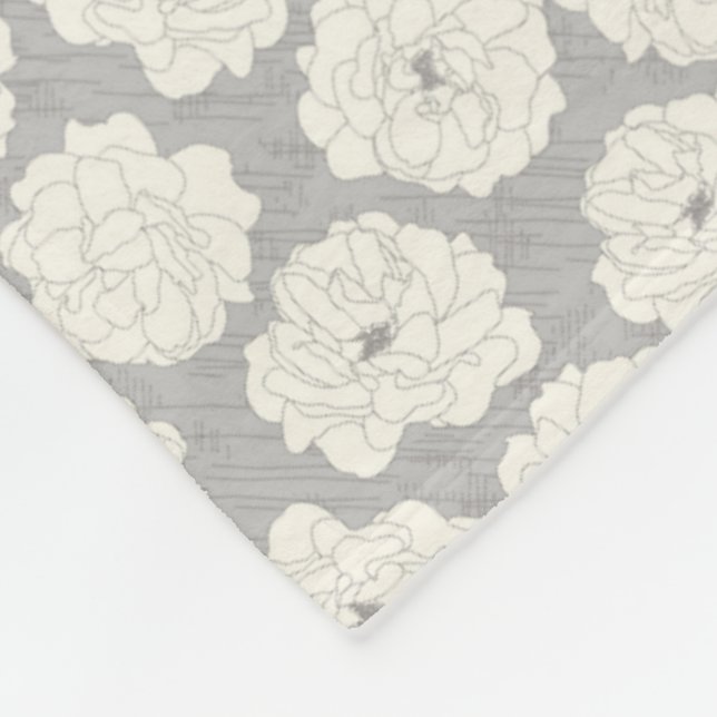 Weiße Rosen auf Light Gray - nahtloses Muster. Fleecedecke (Ecke)