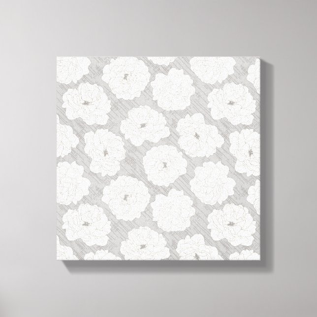 Weiße Rosen auf Light Gray - nahtloses Muster. Leinwanddruck (Vorderseite)