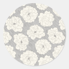 Weiße Rosen auf Light Gray - nahtloses Muster. Runder Aufkleber