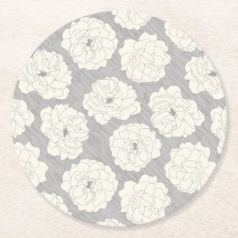 Weiße Rosen auf Light Gray - nahtloses Muster. Runder Pappuntersetzer