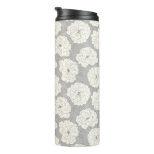 Weiße Rosen auf Light Gray - nahtloses Muster. Thermosbecher