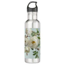 Weiße Rosen auf verträumtem Grün Edelstahlflasche