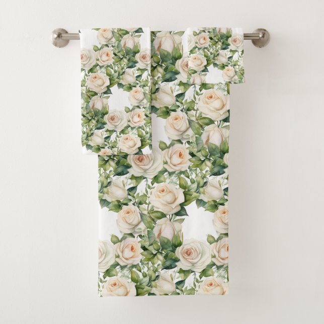 Weiße Rosen Badhandtuch Set (Insitu)