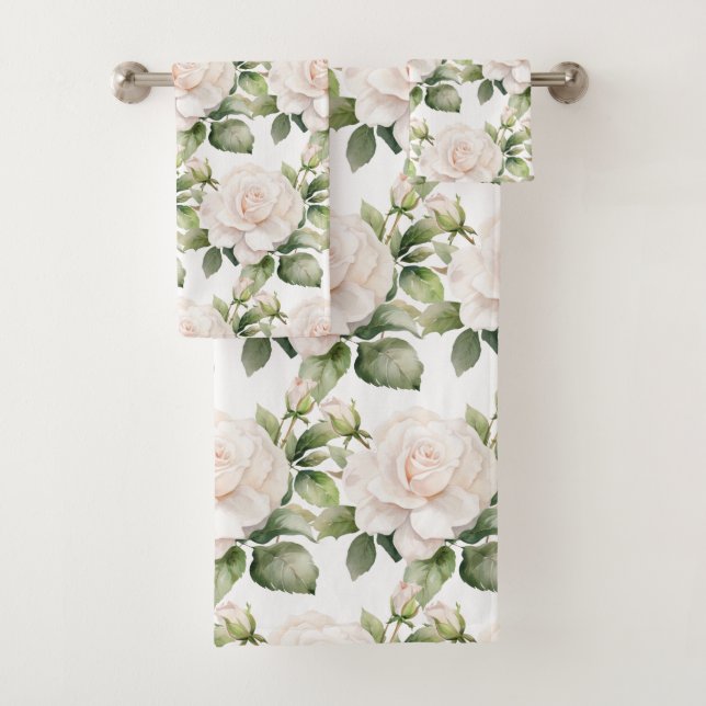 Weiße Rosen Badhandtuch Set (Insitu)