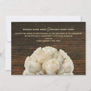 Weiße Rosen & Barnwood Einladung zur Hochzeit