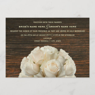 Weiße Rosen & Barnwood Einladung zur Hochzeit