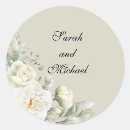 Weiße Rosen Beige personalisierte Hochzeitsaufkleb Runder Aufkleber