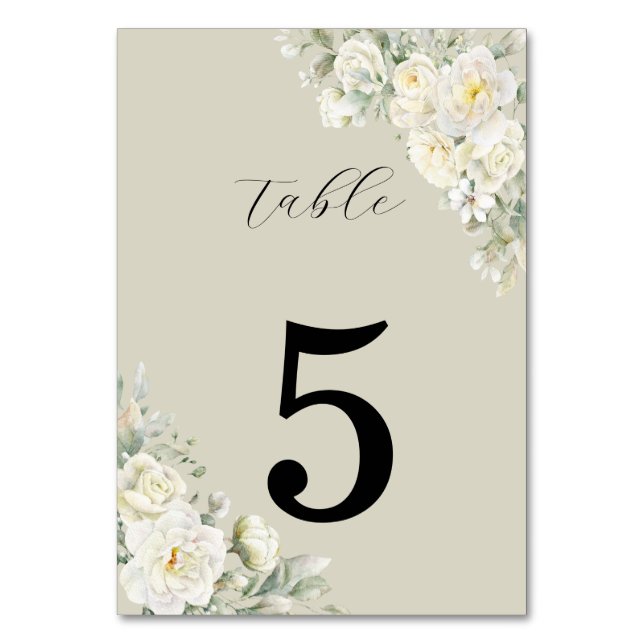 Weiße Rosen Beige Tischnummer (Vorderseite)